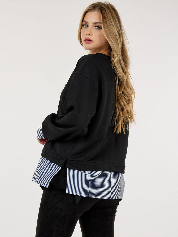WOMEN'S LONG SLEEVE COLORBLOCK STRIPES TOP
