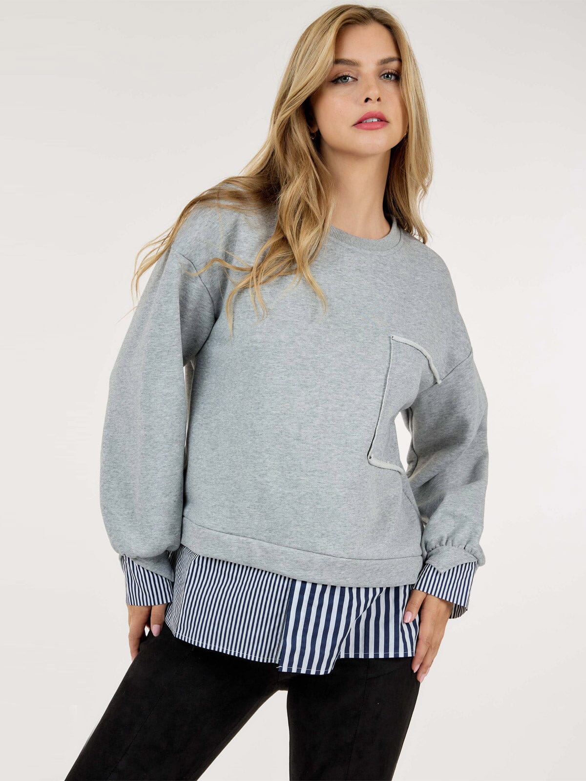 WOMEN'S LONG SLEEVE COLORBLOCK STRIPES TOP