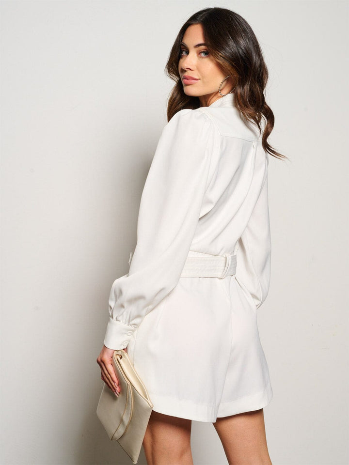 WOMEN'S LONG SLEEVE BUTTON UP POCKETS BELTED ROMPER