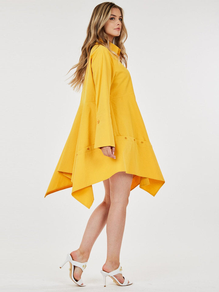 WOMEN'S LONG SLEEVE BUTTON UP TUNIC HIGH LOW MINI DRESS