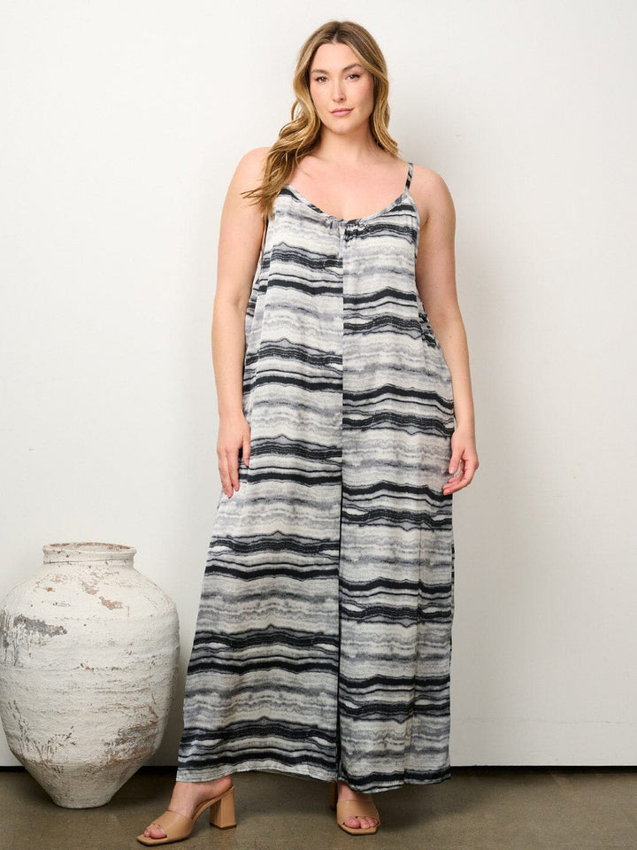 PLUS SIZE SLEEVELESS POCKETS TIE DYE WIDE LEG JUMPSUIT