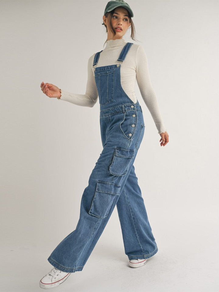 WOMEN'S BUTTON CLOSURE POCKETS DENIM OVERALL