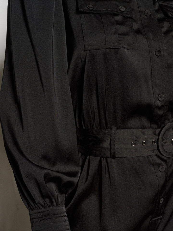 WOMEN'S LONG SLEEVE BUTTON UP POCKETS BELTED JUMPSUIT