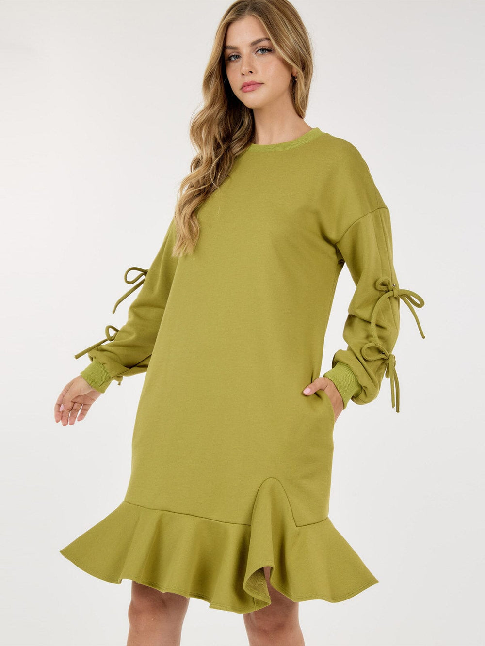 WOMEN'S LONG SLEEVE TUNIC LOOSE FIT POCKETS MIDI SWEATER DRESS