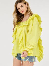 WOMEN'S LONG SLEEVE SQUARE NECK RUFFLE BLOUSE