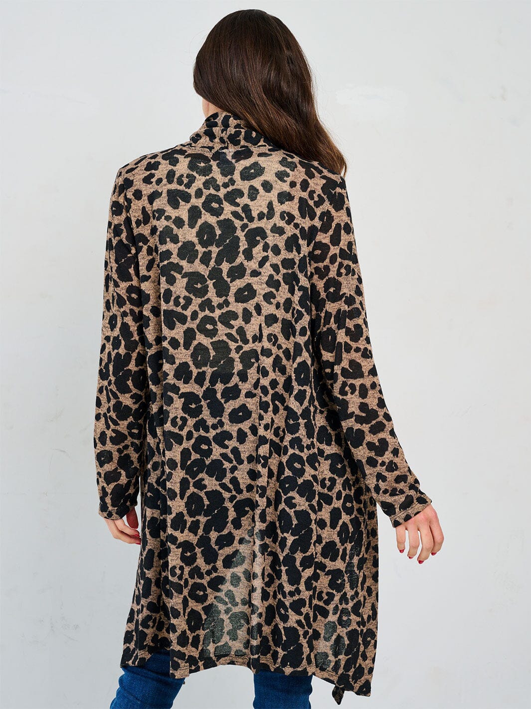 WOMEN'S LONG SLEEVE OPEN FRONT HIGH-LOW ANIMAL PRINT CARDIGAN