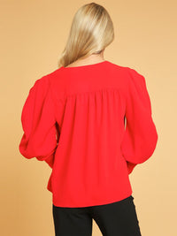 WOMEN'S LONG PUFF SLEEVE BUTTON CLOSURE BLOUSE
