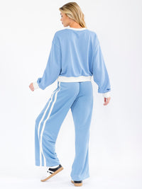 WOMEN'S ELASTIC WAIST POCKETS WIDE LEG COLORBLOCK PANTS