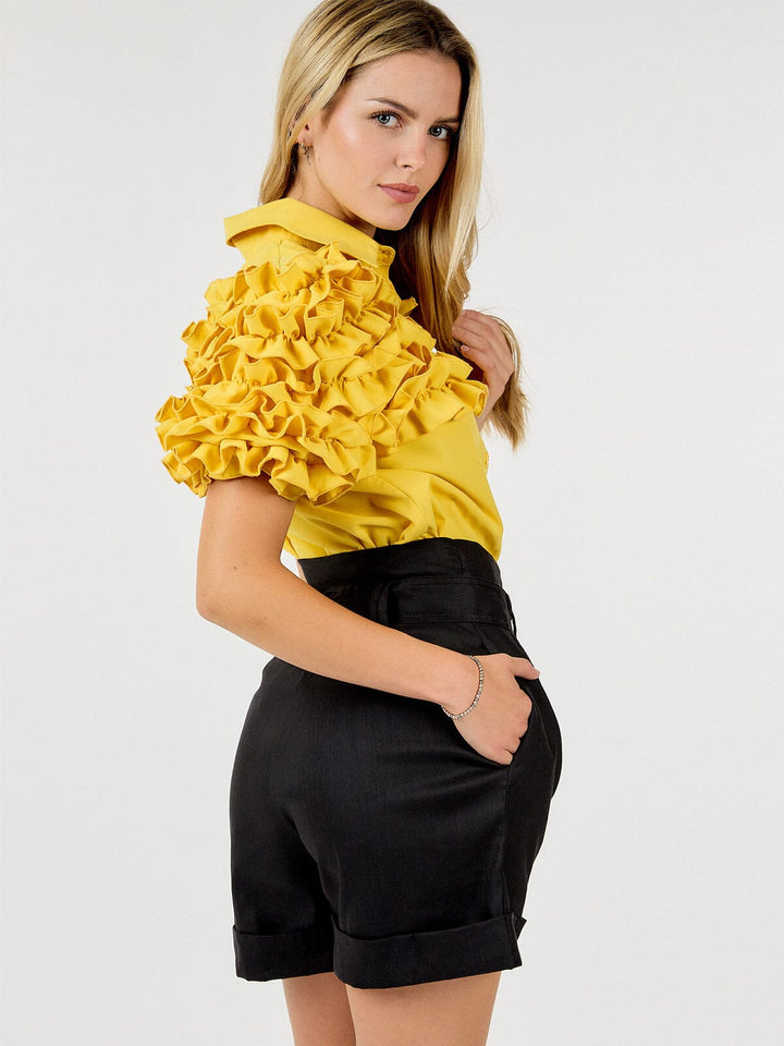 WOMEN'S BUTTON CLOSURE FRONT POCKETS BELTED SHORTS