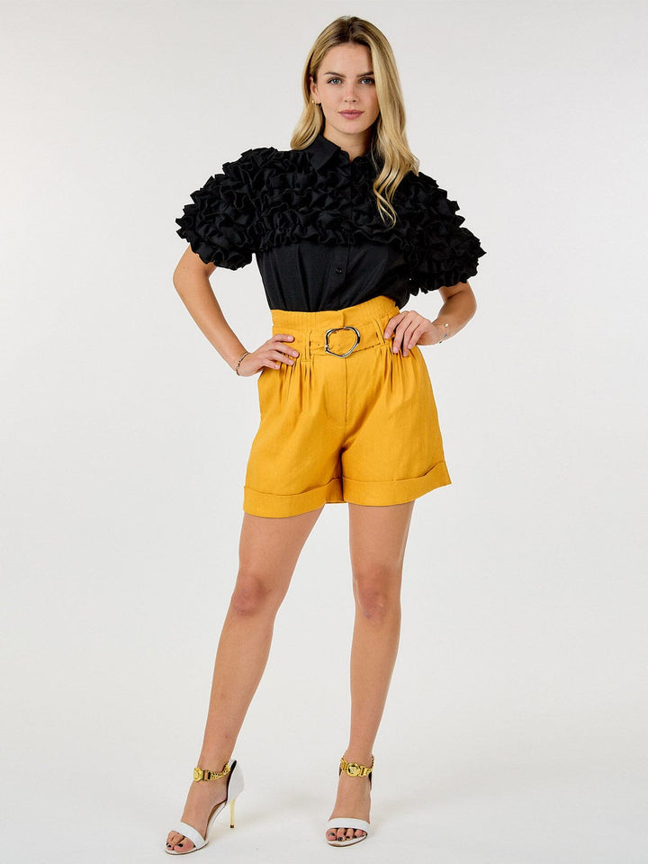 WOMEN'S BUTTON CLOSURE FRONT POCKETS BELTED SHORTS