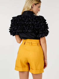 WOMEN'S BUTTON CLOSURE FRONT POCKETS BELTED SHORTS