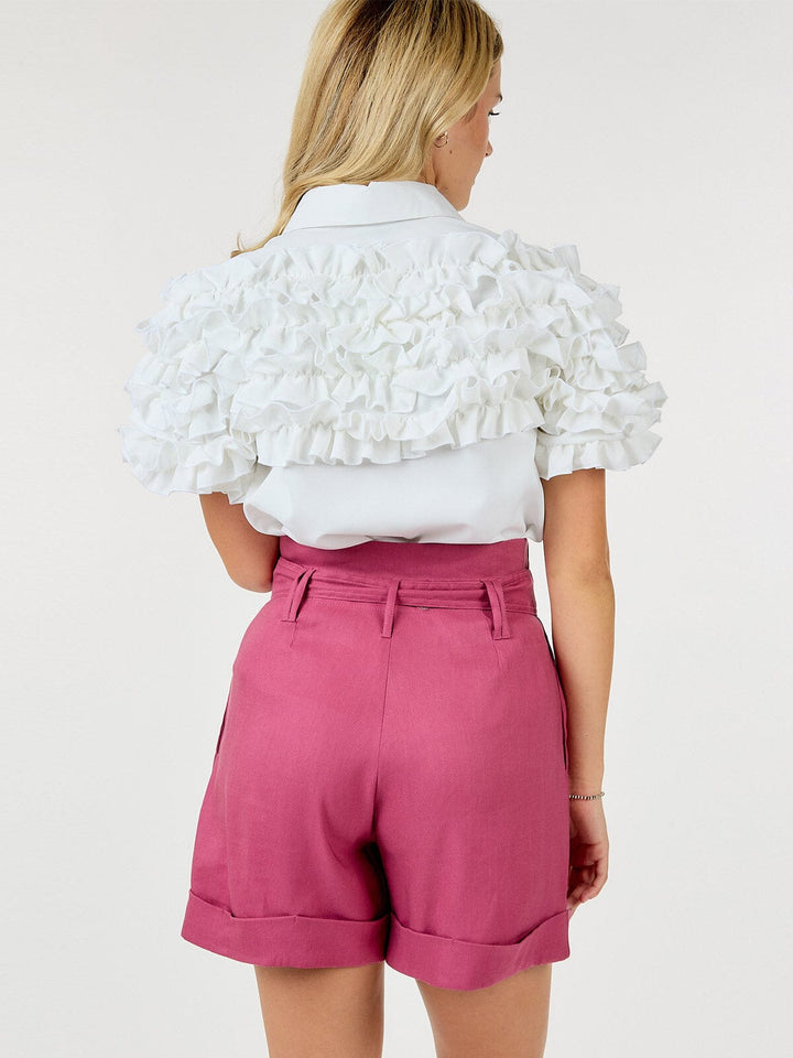 WOMEN'S BUTTON CLOSURE FRONT POCKETS BELTED SHORTS