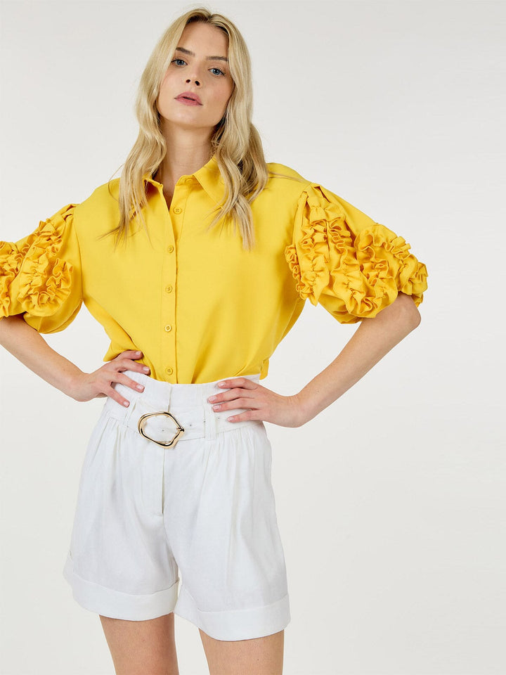 WOMEN'S BUTTON CLOSURE FRONT POCKETS BELTED SHORTS