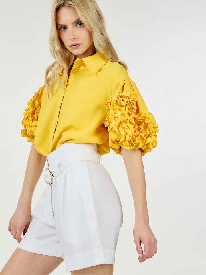 WOMEN'S BUTTON CLOSURE FRONT POCKETS BELTED SHORTS