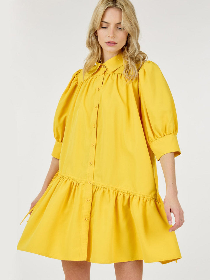 WOMEN'S 3/4 SLEEVE BUTTON UP TUNIC MINI DRESS