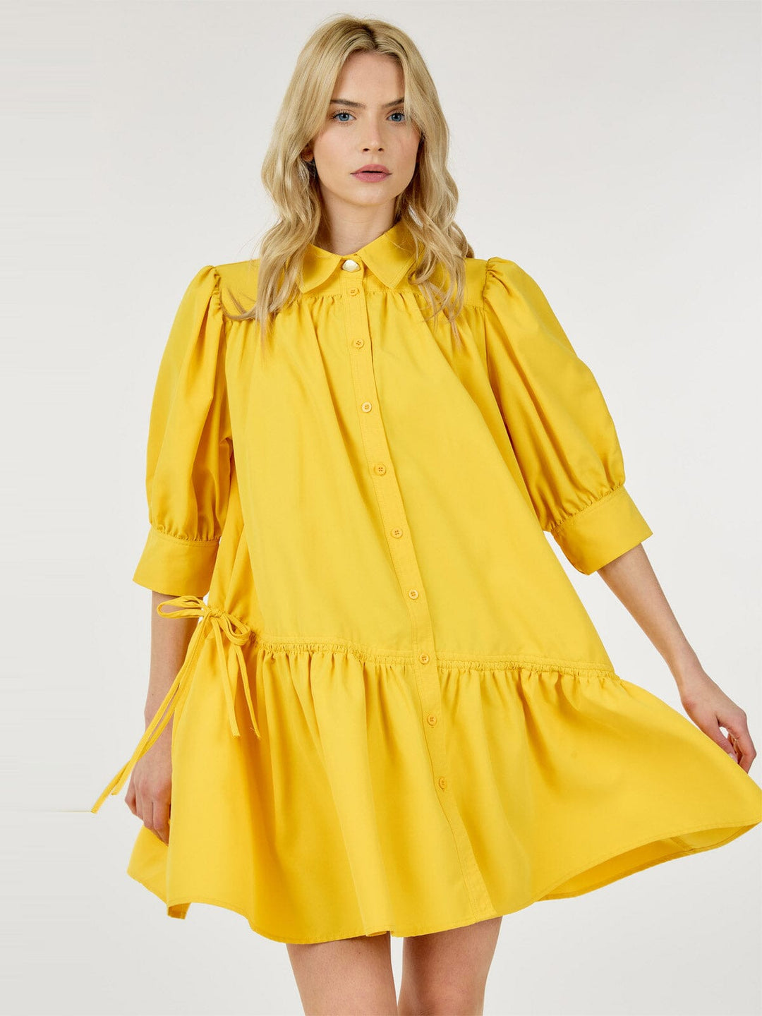 WOMEN'S 3/4 SLEEVE BUTTON UP TUNIC MINI DRESS