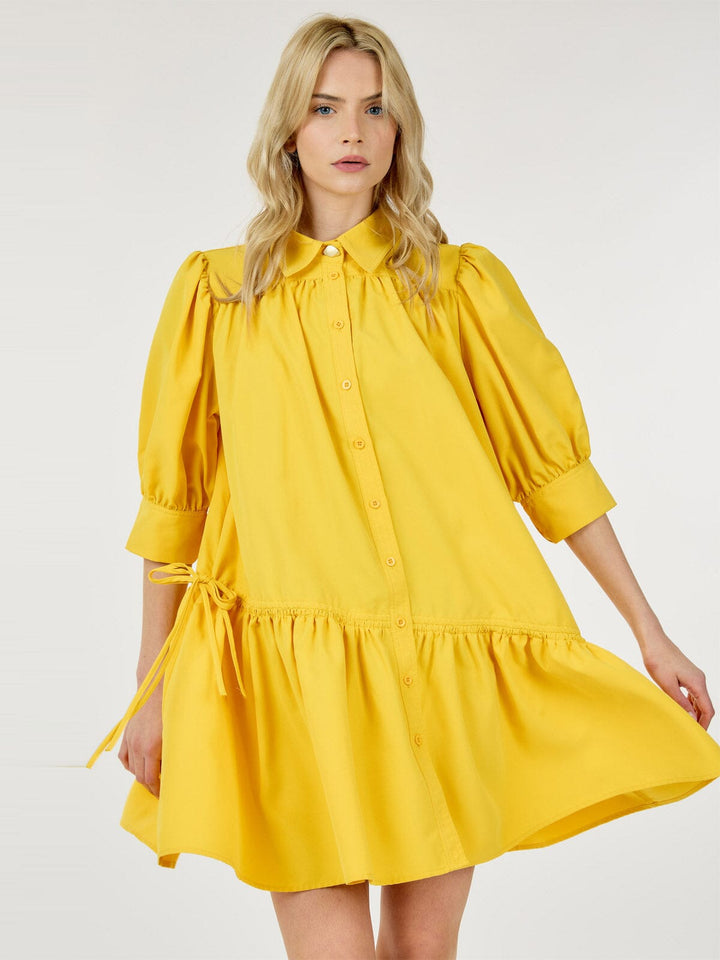 WOMEN'S 3/4 SLEEVE BUTTON UP TUNIC MINI DRESS