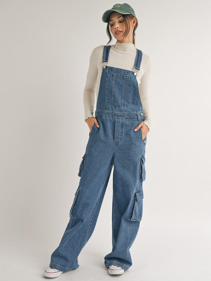 WOMEN'S BUTTON CLOSURE POCKETS DENIM OVERALL