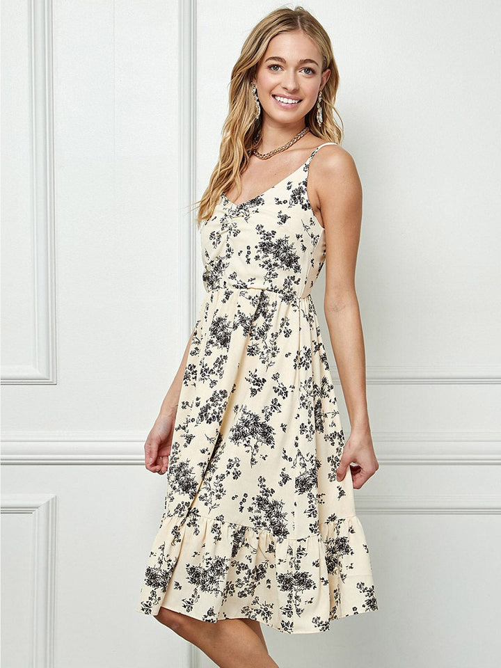 WOMEN'S SLEEVELESS FLORAL PRINT FIT & FLARE MIDI DRESS