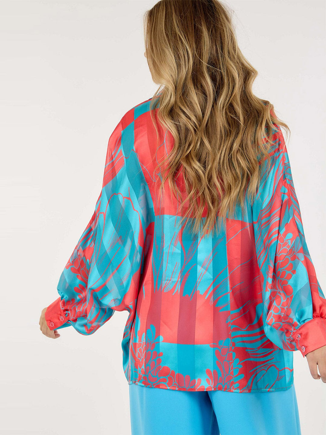 WOMEN'S LONG SLEEVE BUTTON UP MULTI PRINT BLOUSE