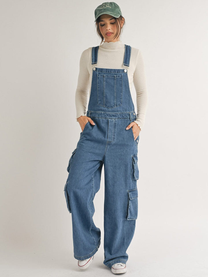 WOMEN'S BUTTON CLOSURE POCKETS DENIM OVERALL