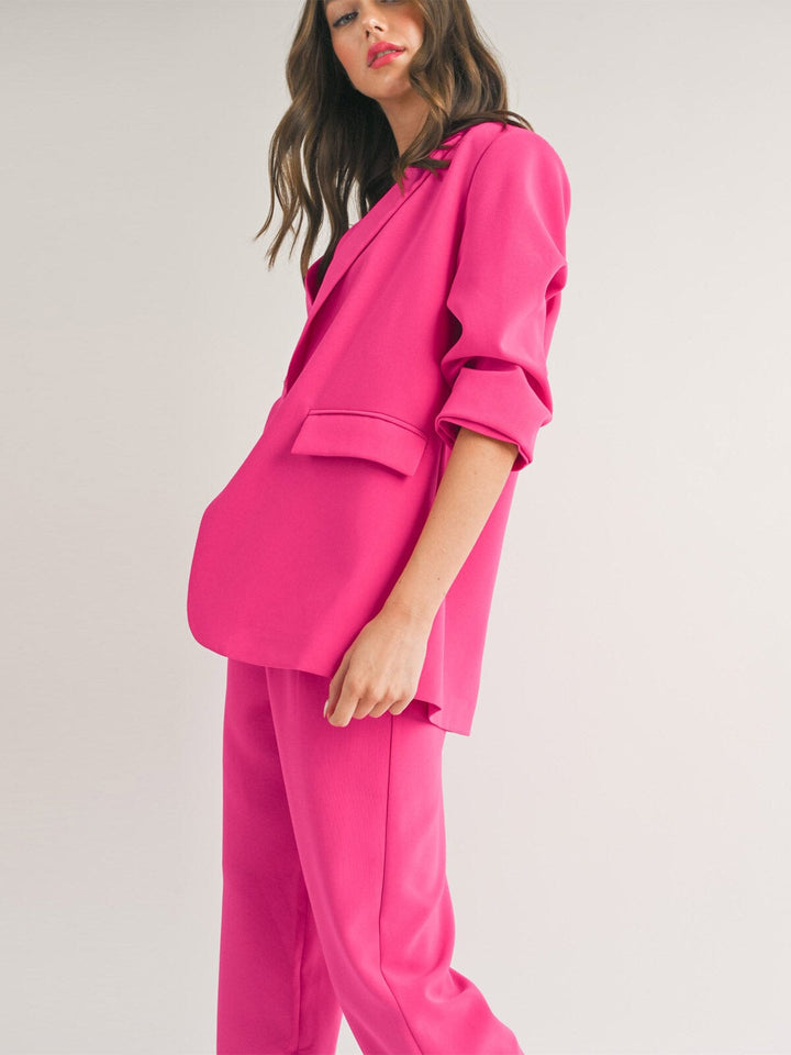 WOMEN'S LONG SLEEVE OPEN BUTTON CLOSURE BLAZER