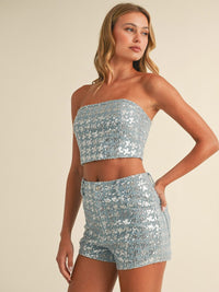WOMEN'S SLEEVELESS CROP TOP & MINI SHORTS SEQUINS 2PC. SET