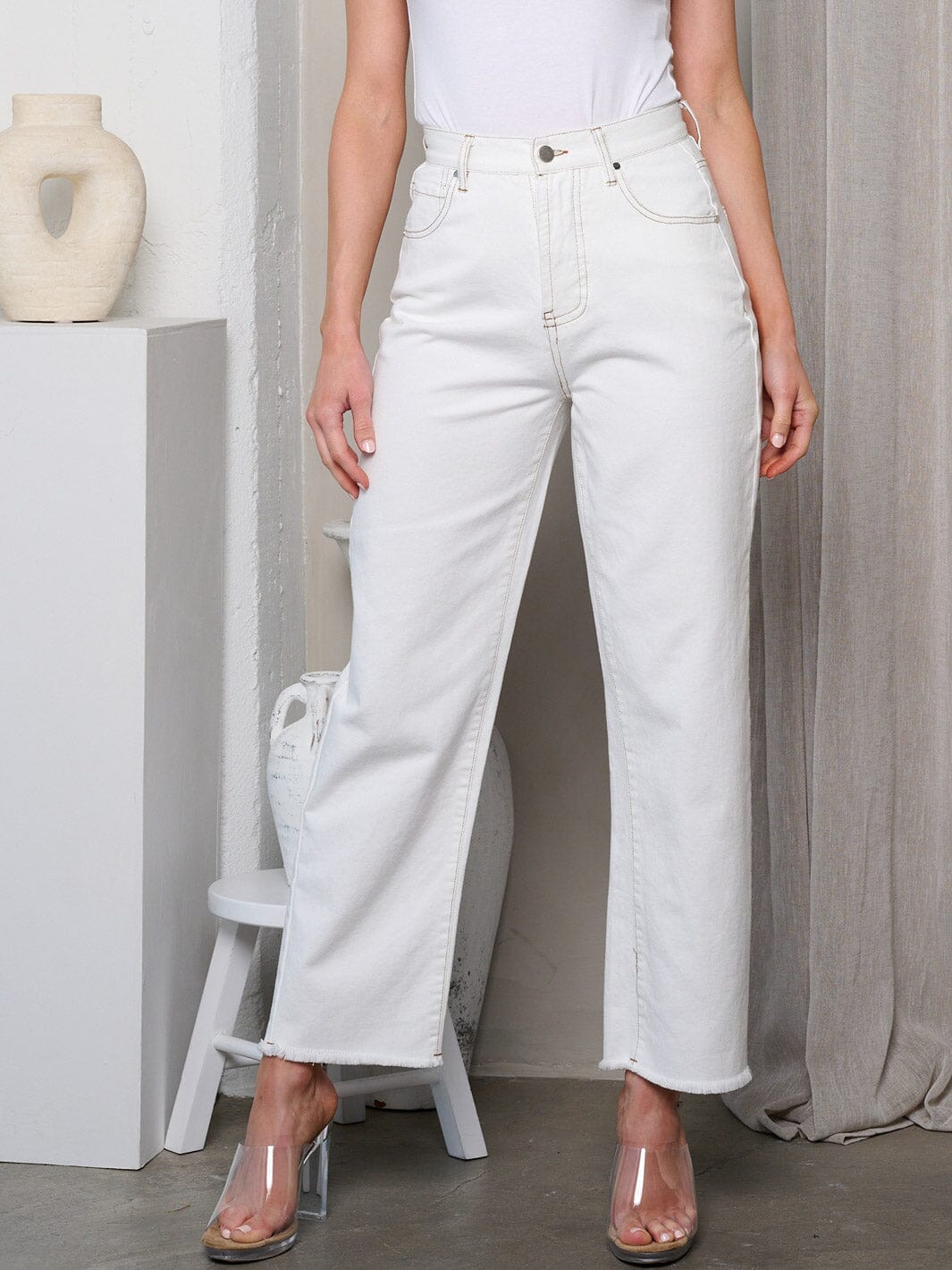 WOMEN'S HIGH RISE WIDE LEGS POCKETS DENIM JEANS