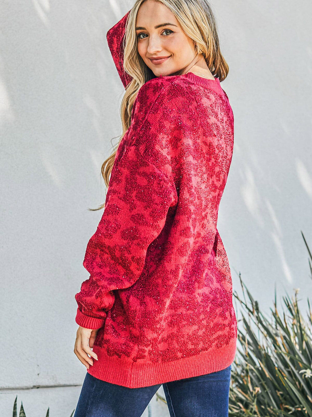 WOMEN'S LONG SLEEVE SHIMMER PRINT PULLOVER SWEATER