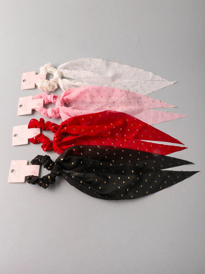 FASHION ASSORTED COLORS HEART PRINT SCRUNCHIES