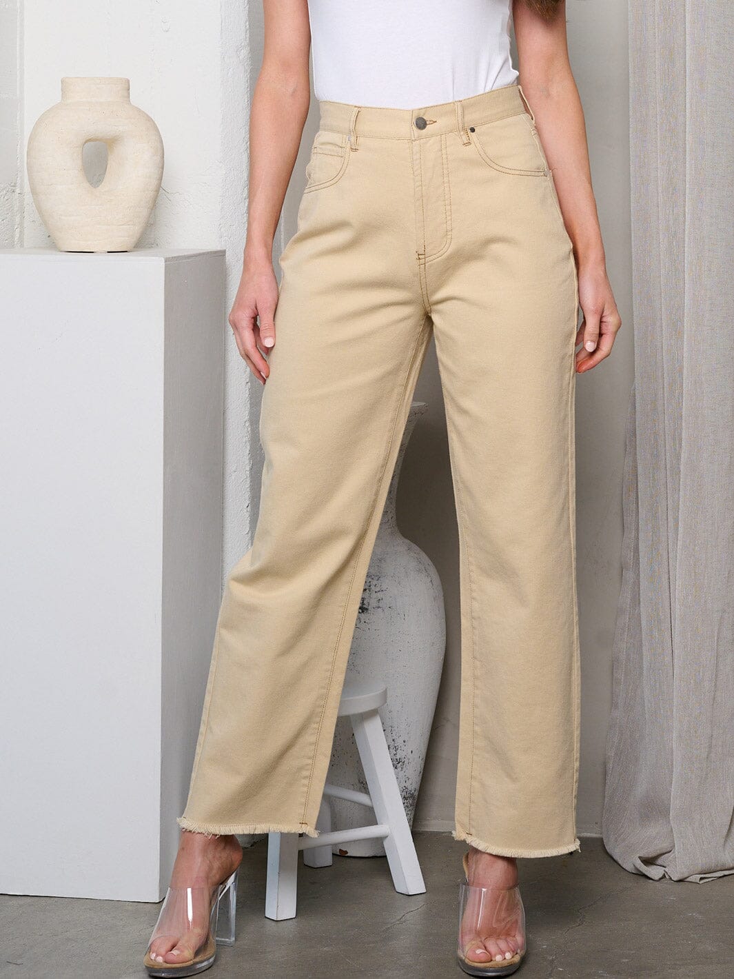 WOMEN'S HIGH RISE WIDE LEGS POCKETS DENIM JEANS