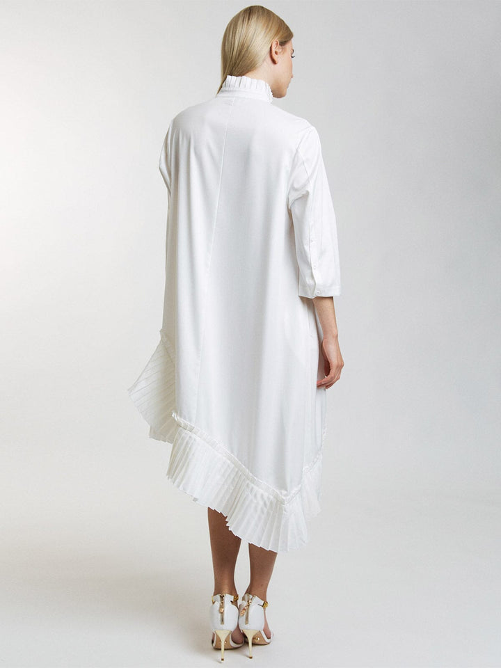 WOMEN'S 3/4 SLEEVE BUTTON UP RUFFLE HIGH-LOW MINI DRESS