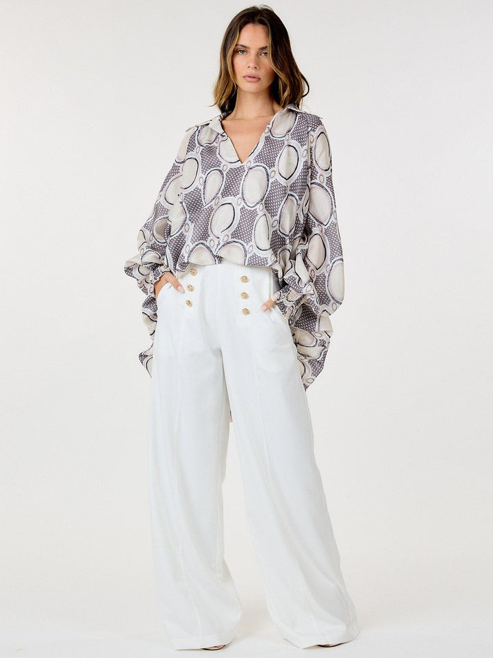 WOMEN'S ZIP UP FRONT POCKETS BUTTONS DETAILED WIDE LEG PANTS