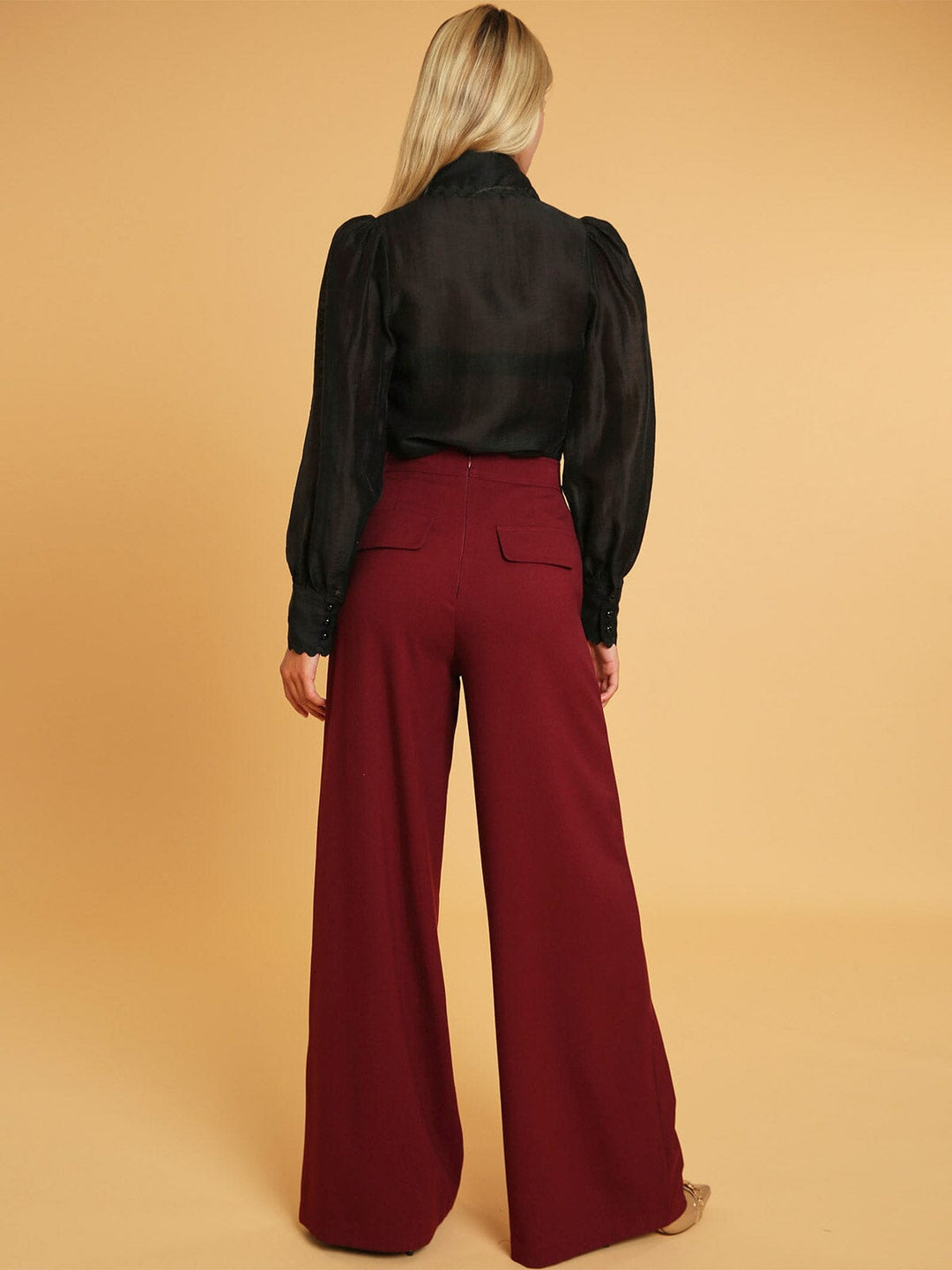 WOMEN'S ZIP UP FRONT POCKETS BUTTONS DETAILED WIDE LEG PANTS