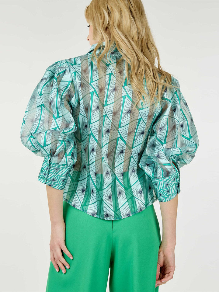 WOMEN'S 3/4 SLEEVE BUTTON CLOSURE MULTI PRINT BLOUSE