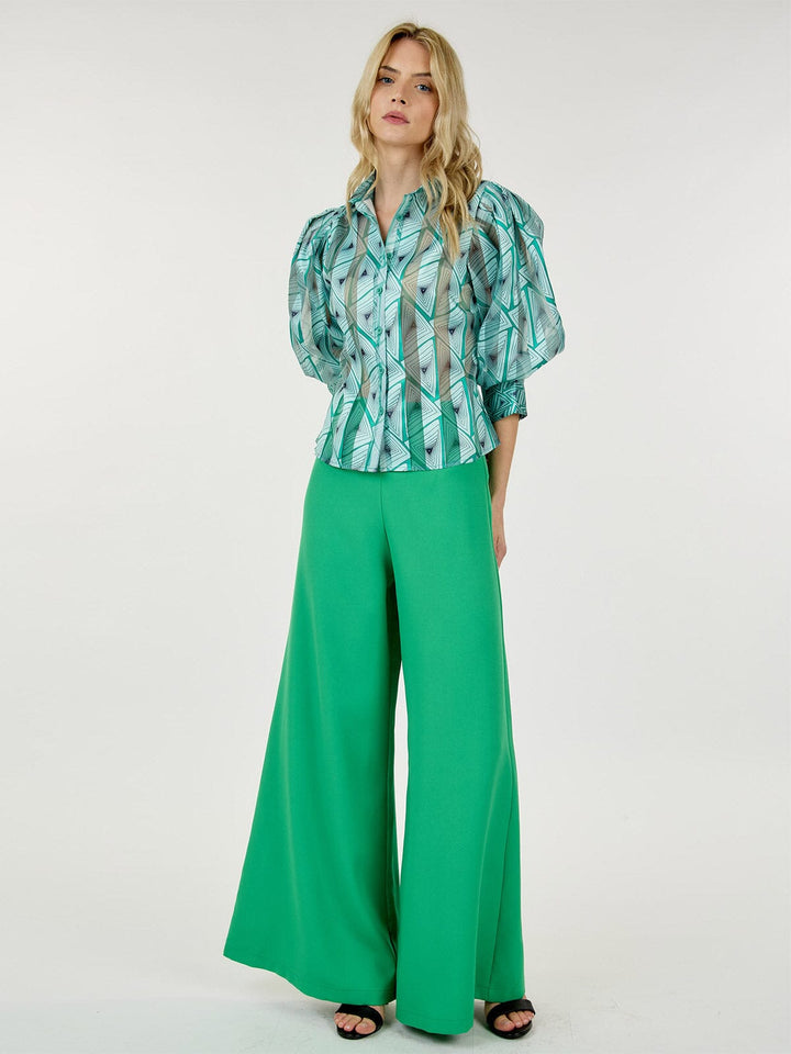 WOMEN'S 3/4 SLEEVE BUTTON CLOSURE MULTI PRINT BLOUSE