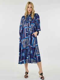 WOMEN'S LONG SLEEVE BUTTON UP FRONT POCKETS MULTI PRINT MIDI DRESS