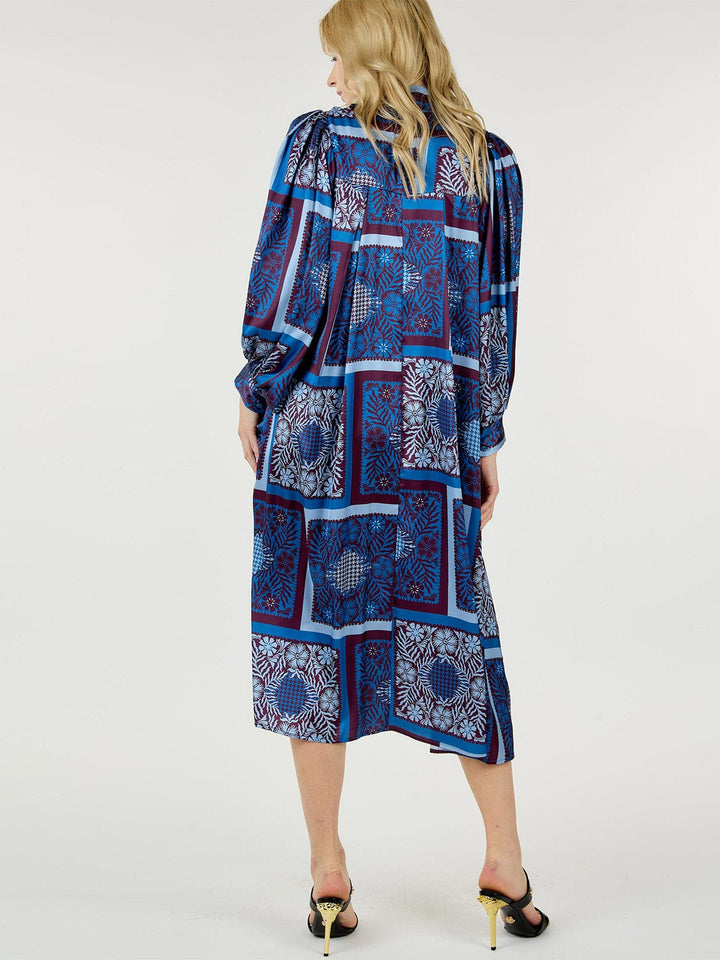 WOMEN'S LONG SLEEVE BUTTON UP FRONT POCKETS MULTI PRINT MIDI DRESS