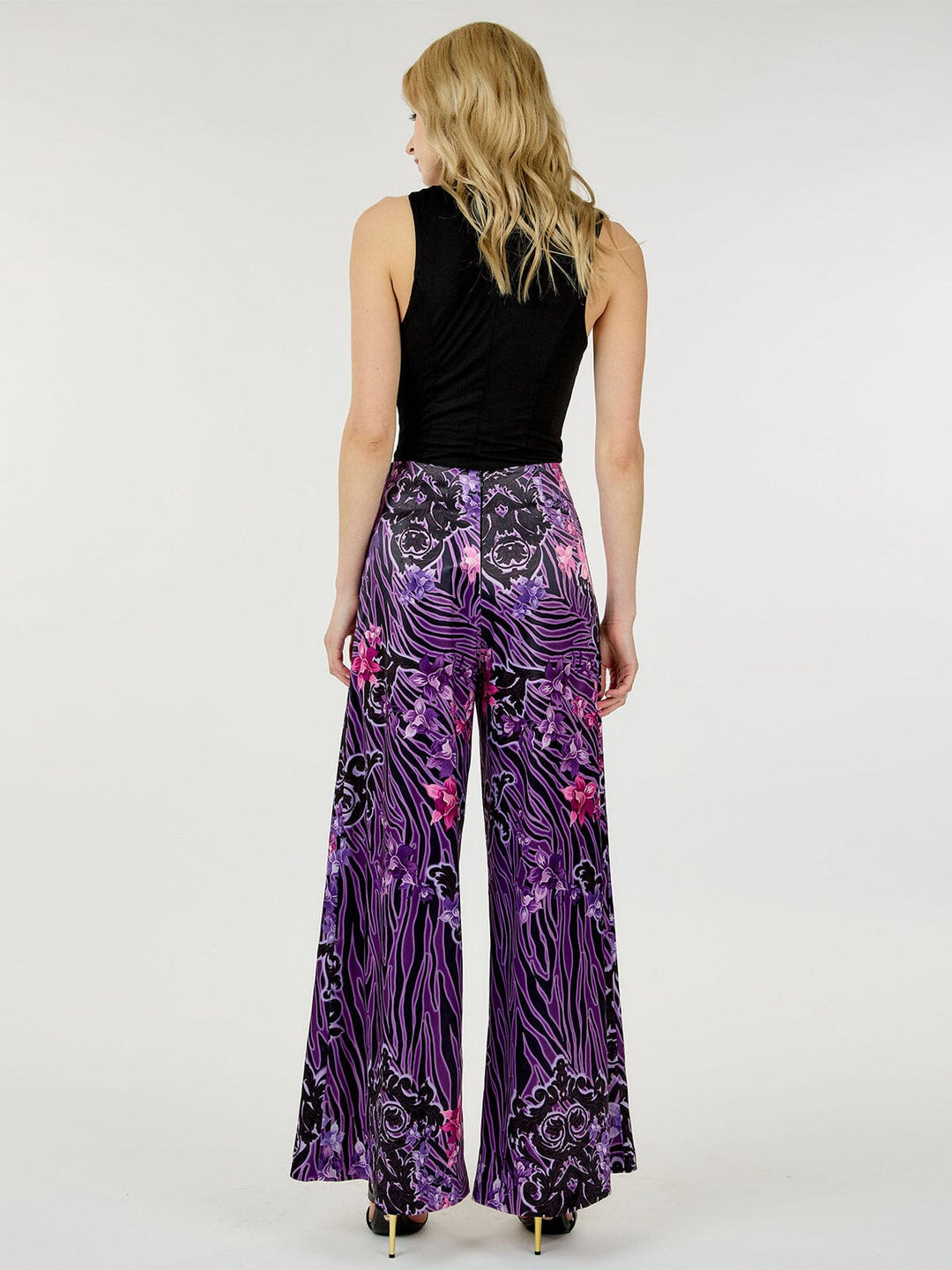 WOMEN'S ZIP UP MULTI PRINT WIDE LEG PANTS