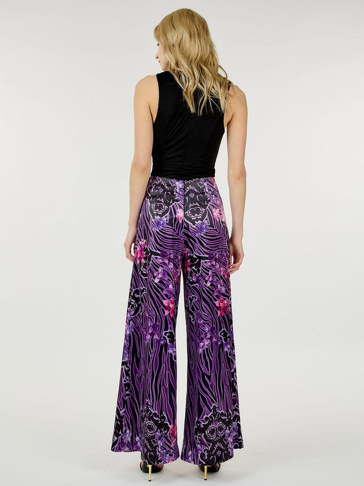 WOMEN'S ZIP UP MULTI PRINT WIDE LEG PANTS