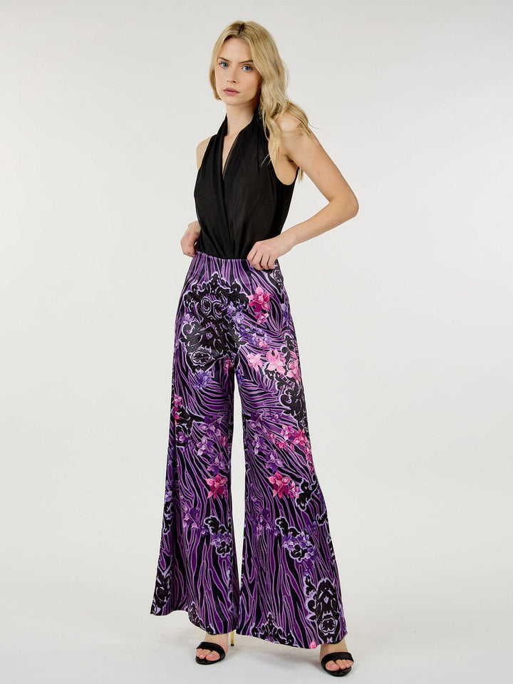 WOMEN'S ZIP UP MULTI PRINT WIDE LEG PANTS