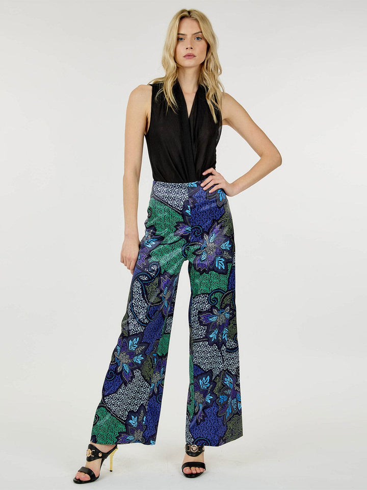 WOMEN'S ZIPPER CLOSURE MULTI PRINT WIDE LEG PANTS