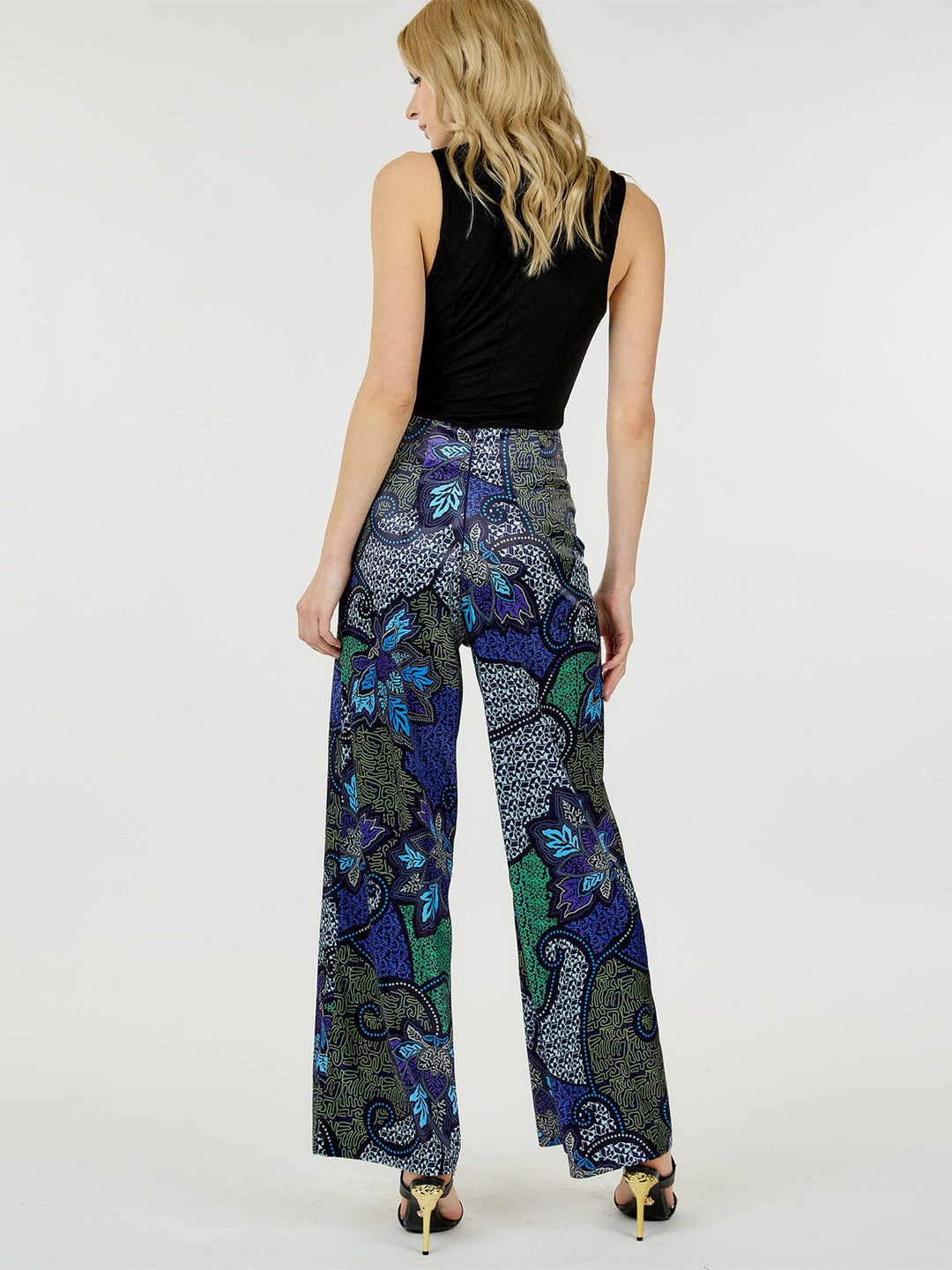 WOMEN'S ZIPPER CLOSURE MULTI PRINT WIDE LEG PANTS