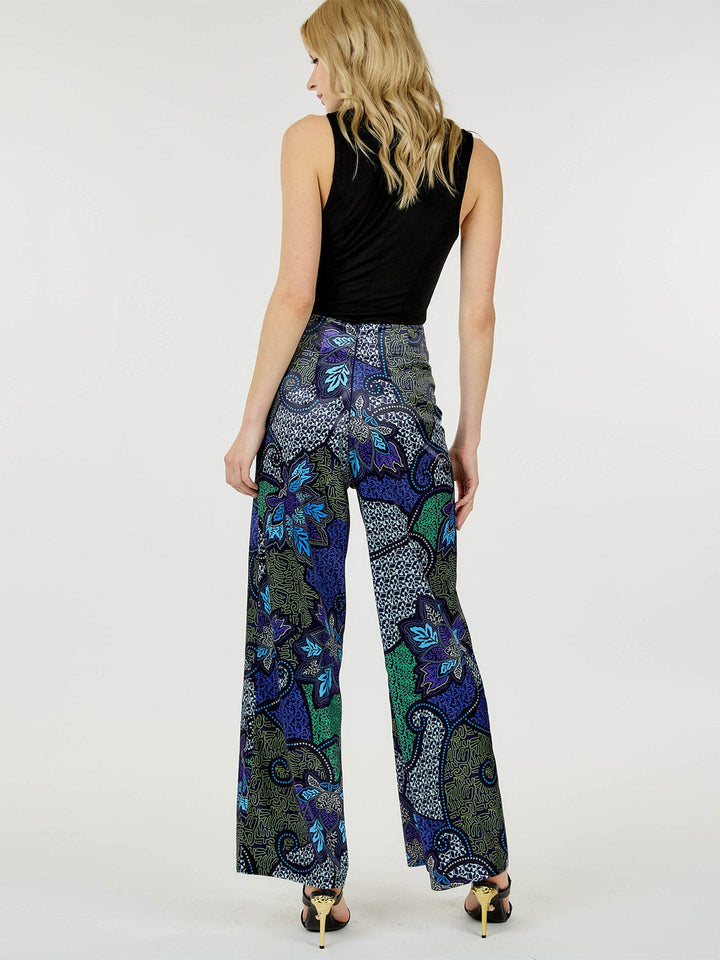 WOMEN'S ZIPPER CLOSURE MULTI PRINT WIDE LEG PANTS
