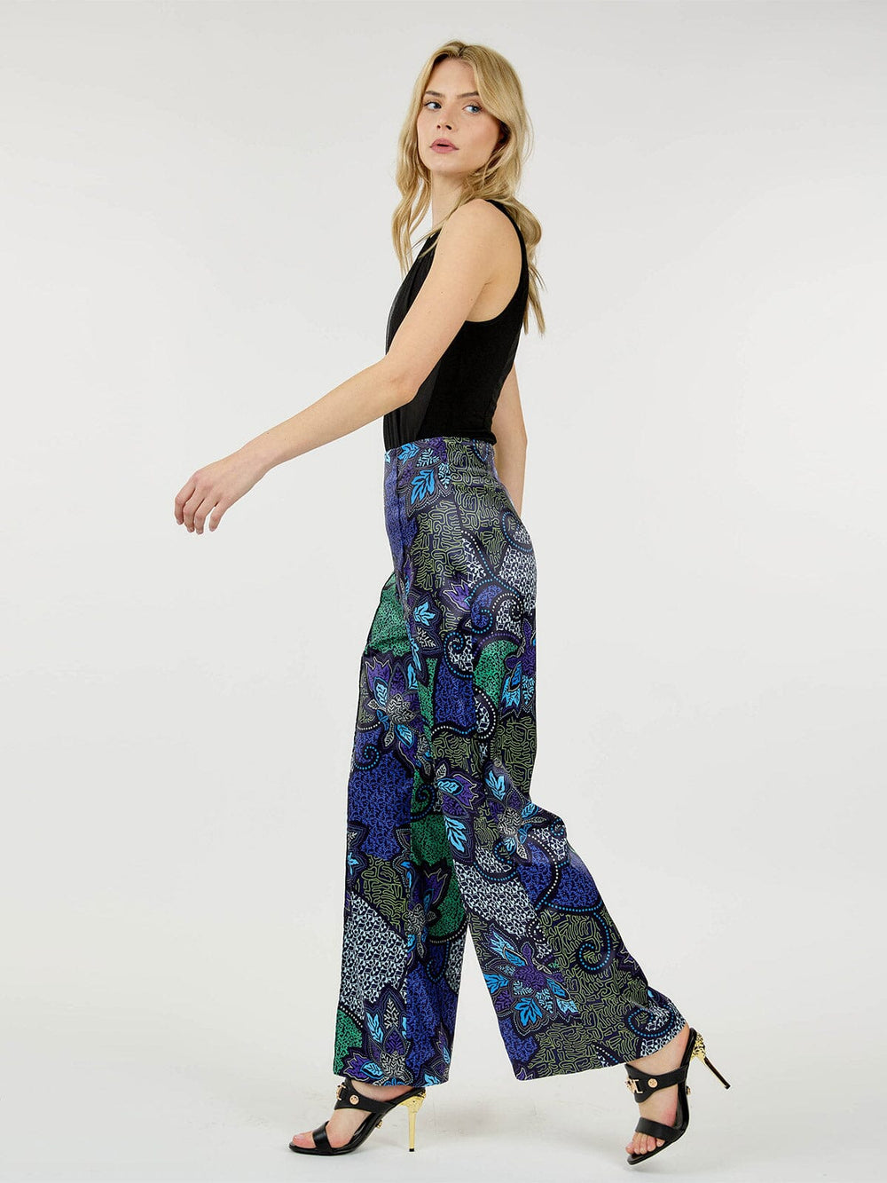 WOMEN'S ZIPPER CLOSURE MULTI PRINT WIDE LEG PANTS