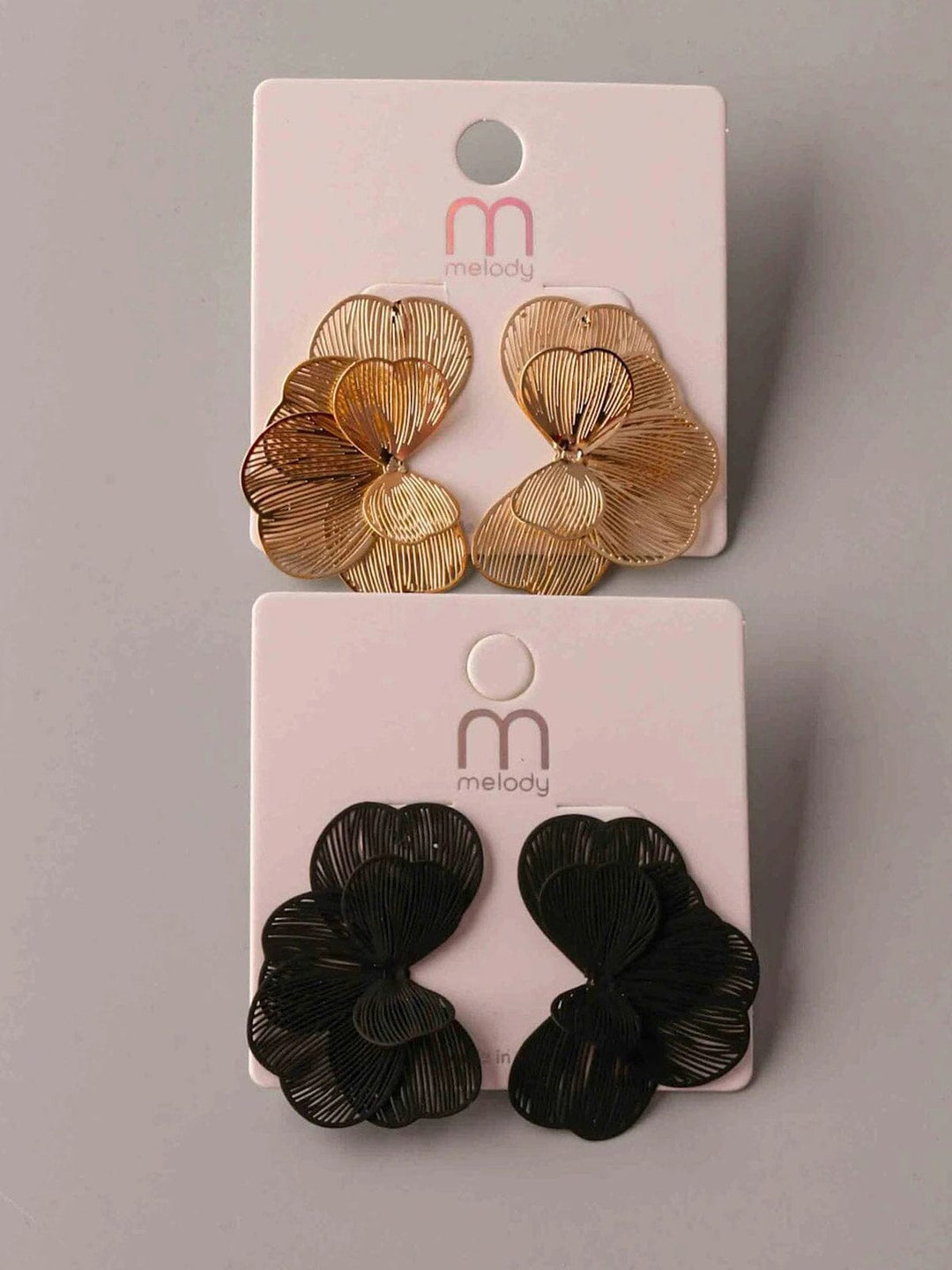 FASHION GOLD & BLACK FLOWER EARRINGS