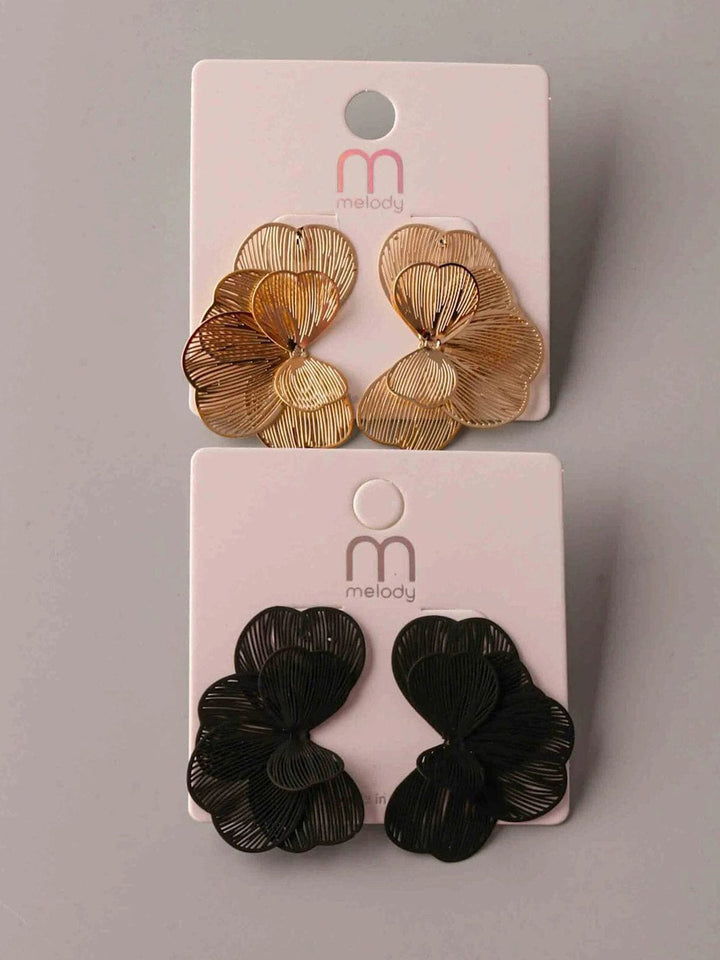 FASHION GOLD & BLACK FLOWER EARRINGS