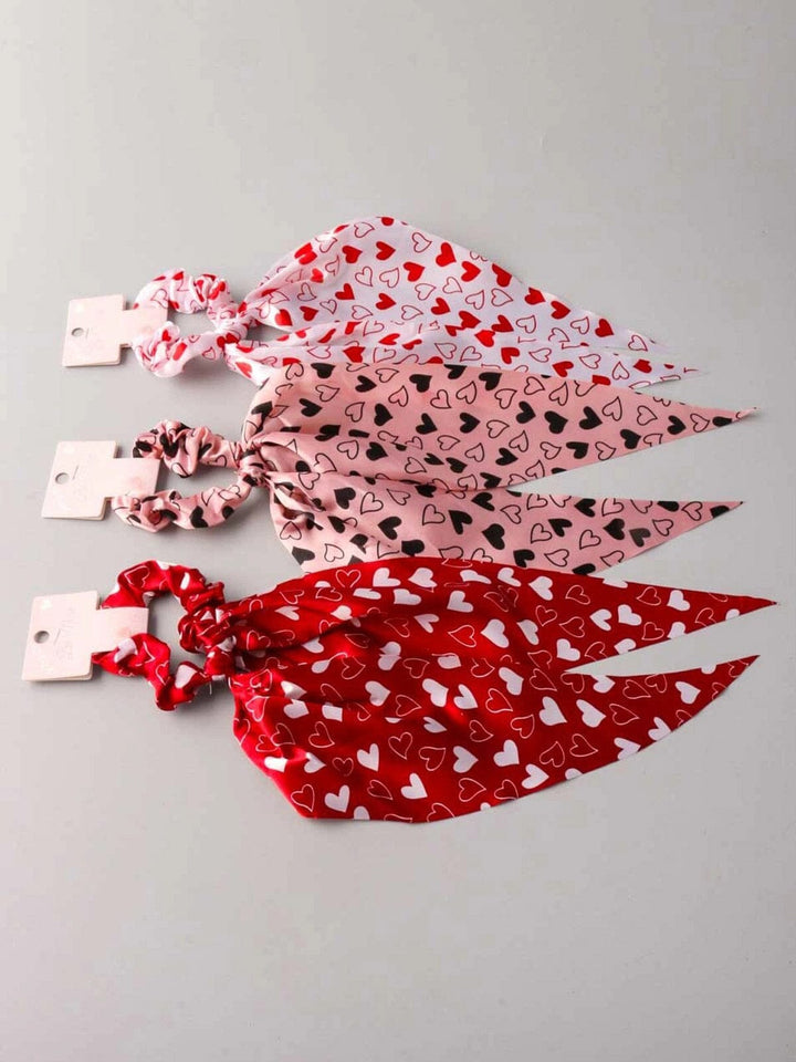 FASHION ASSORTED COLORS HEART PRINT SCRUNCHIES
