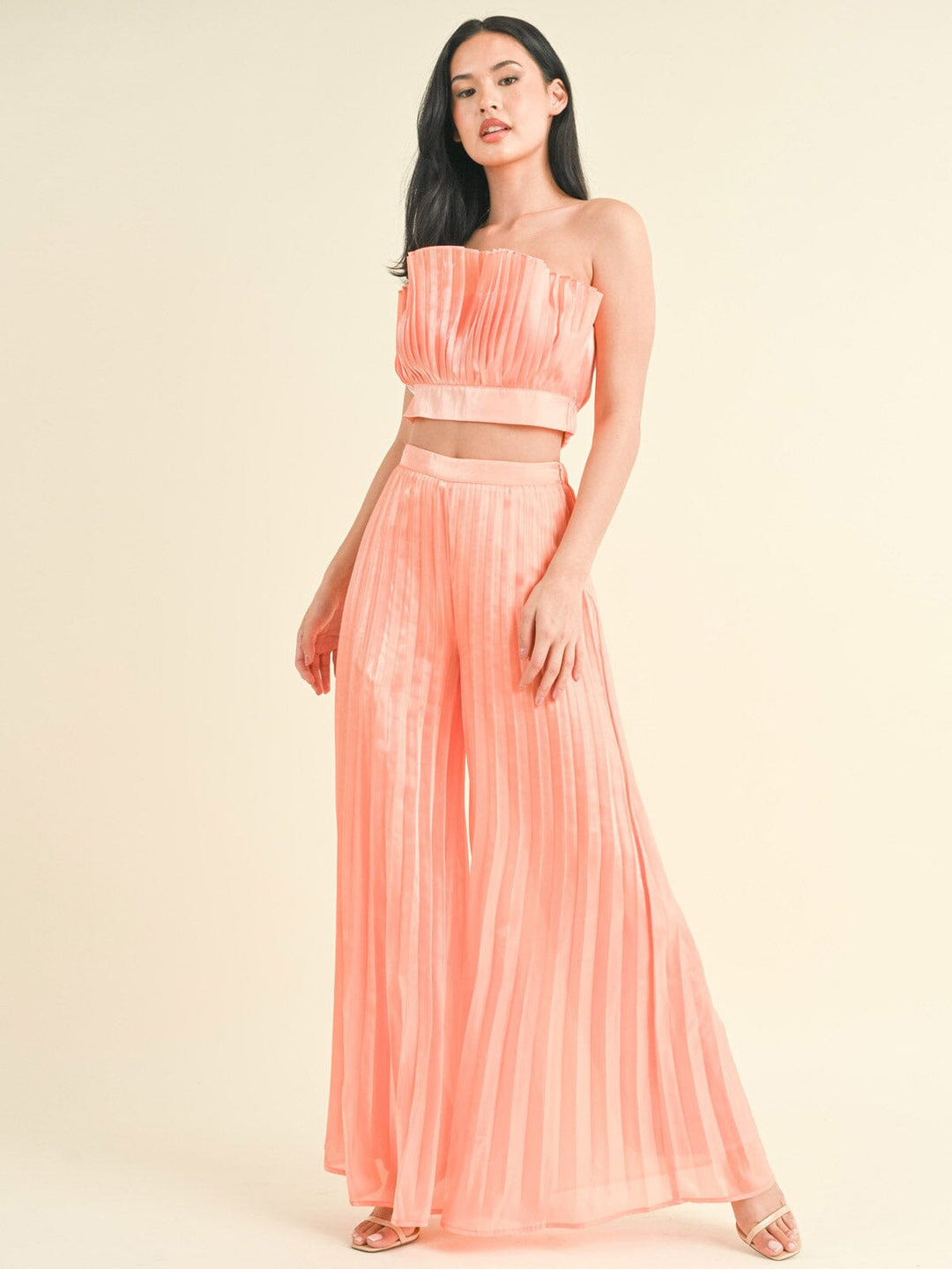 WOMEN'S SLEEVELESS CROP TOP & WIDE LEG PANTS PLEATED 2PC. SET