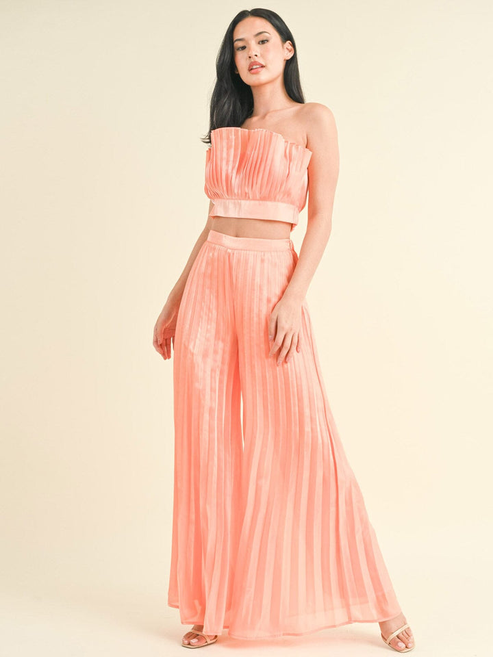 WOMEN'S SLEEVELESS CROP TOP & WIDE LEG PANTS PLEATED 2PC. SET